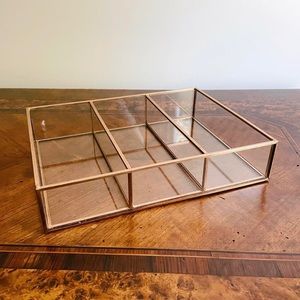 Vanity Tray Trinket Dish Catch-All Glass and Gold-Copper Metal